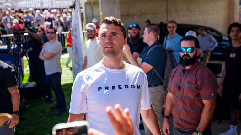 Massive crowd lines up for Charlie Kirk FREEDOM shirts at Penn State game