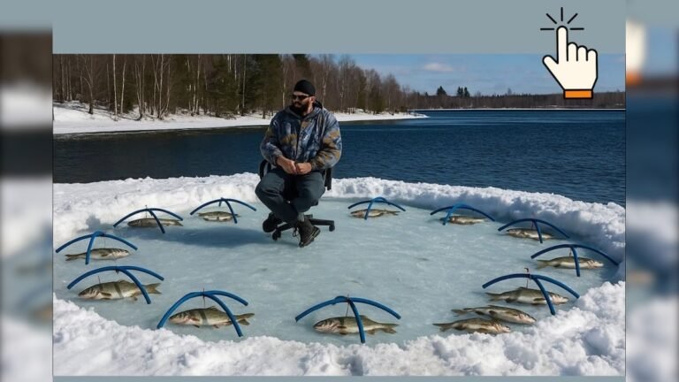 A unique way of catching fish in frozen pond, first snow harvesting, watching videos will fly away!