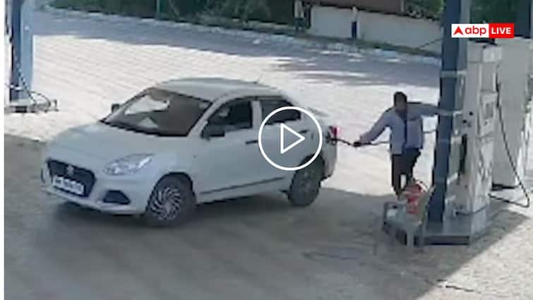 VIDEO: Car rider came to fill petrol of 2800, absconding after filling petrol of 2600, machine also uprooted, video viral