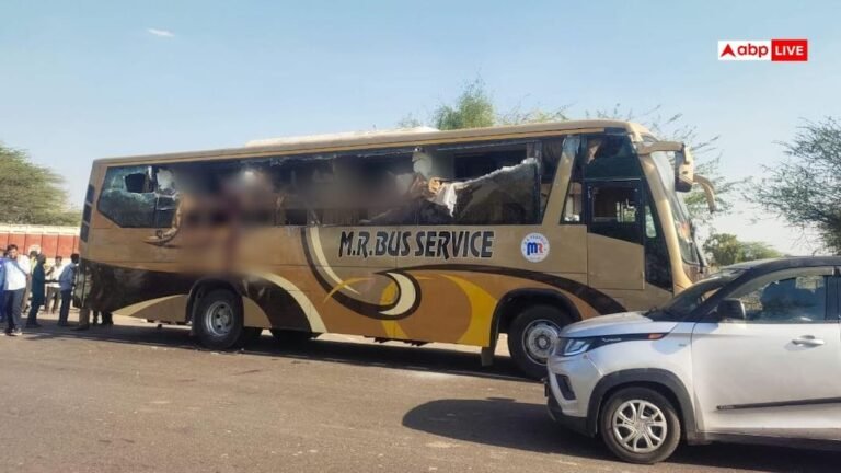 Rajasthan: Private sleeper bus collides with trailer in Balotra, 6 people killed, many bodies seen hanging