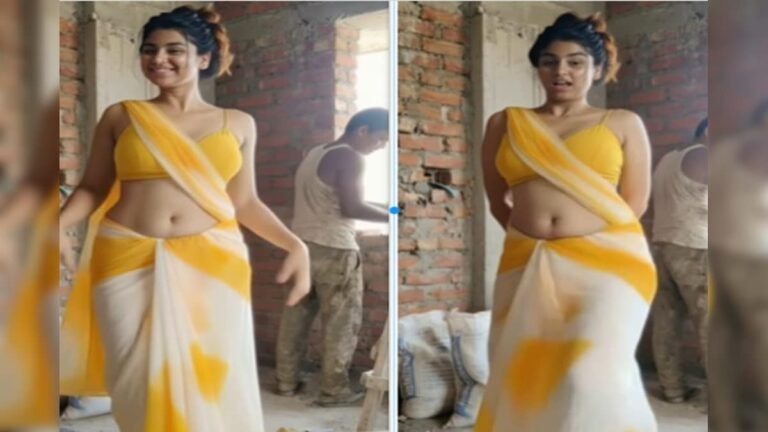 Girl entered under construction house, did such a dance in yellow saree, mason became happy!