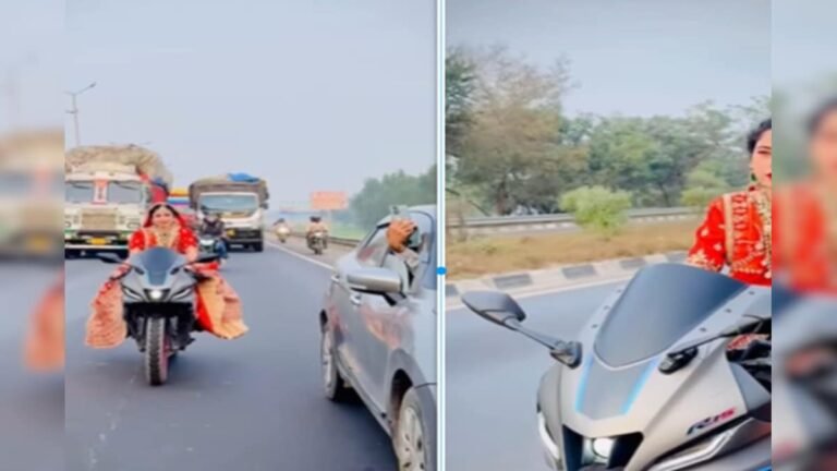 The bride rode a bike on the highway, became a boss lady in red lehenga, people started staring at her