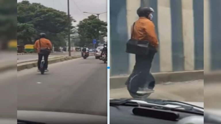Amazing sight seen on the streets of Bengaluru, a person went to office on Electric Unicycle, defied the traffic!