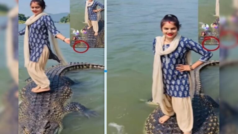 This is too much… Aunty danced while standing on the crocodile, even AI felt shy after watching the video