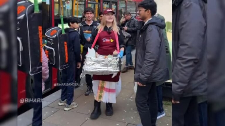 This foreign girl was seen selling samosas on the streets in Indian colors in London, Viral Video