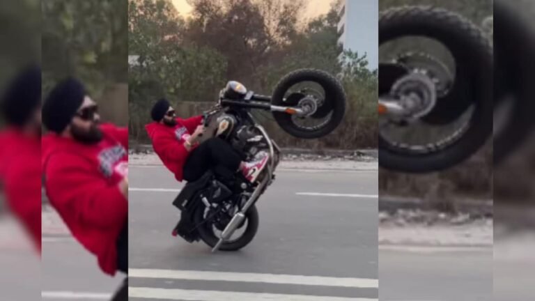 Punjabi youth did amazing stunts on Royal Bullet, people were stunned after seeing the stunt!