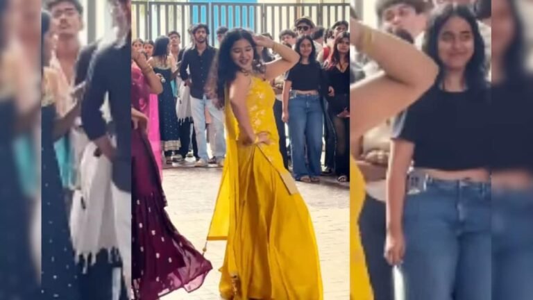 Girl in yellow suit did a tremendous dance on the song ‘Gal Ban Gayi’ in college, her moves created noise in the campus!
