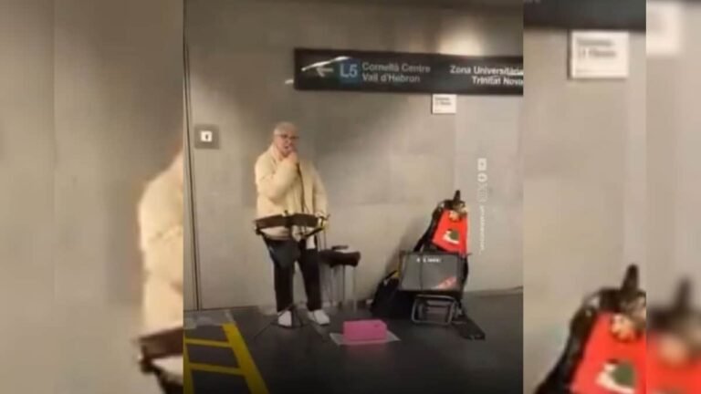 Holy Gayatri Mantra played at foreign metro station, Spanish woman seen chanting calmly amidst the crowd
