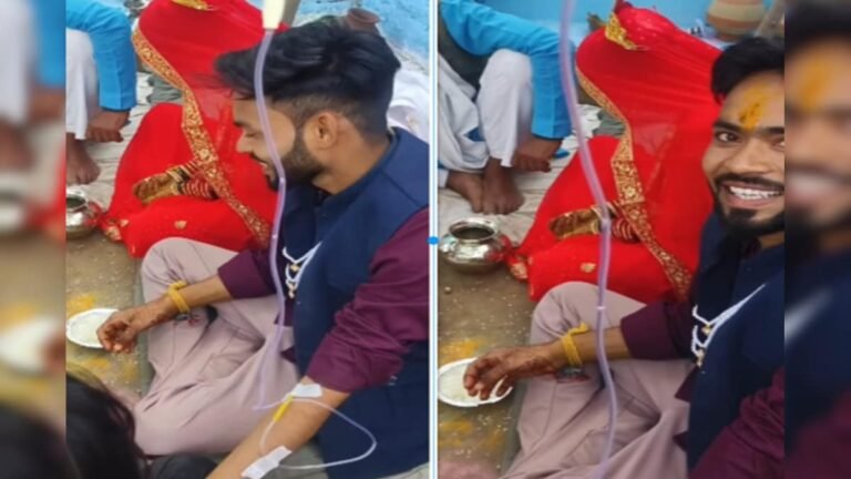 The groom had a drip in his hand, landed in the pavilion straight from the hospital, a big smile was seen on his face!