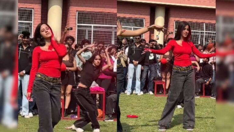 Girls dressed in the colors of Holi, did amazing dance on the song ‘Ram Chahe Leela’, the entire college campus got excited!