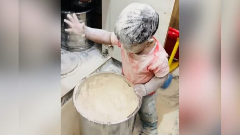 The mischievous child snored, opened the box of flour, and seeing what he did, people said – ‘You have played Holi!’
