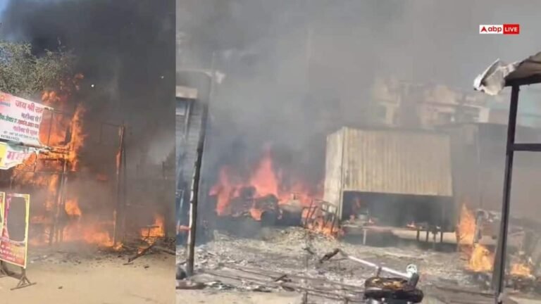 Mahoba News: Orgy of fire in Mahoba: 7 shops burnt down, panic due to cylinder explosion, brought under control after two hours