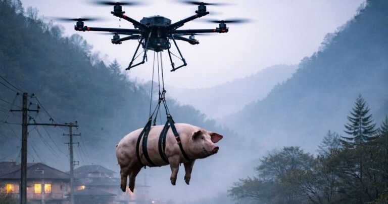 An attempt to fly a pig proved costly, the drone got stuck in an electric wire, then the village was plunged into darkness for 10 hours!
