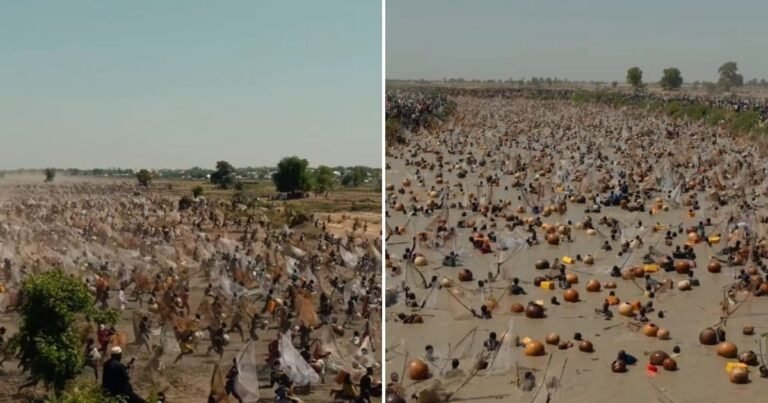 Thousands of fishermen jumped into the river together to catch fish, there was not even a place to keep sesame seeds! After all, where is this view from?