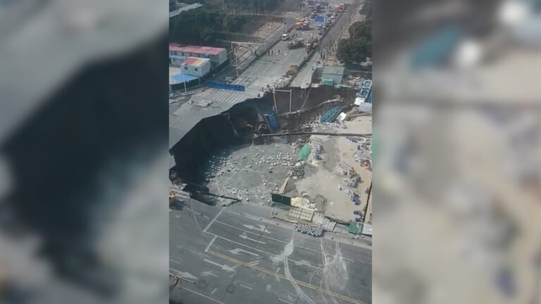 CCTV video captures moment sinkhole swallows road in Shanghai | Infrastructure