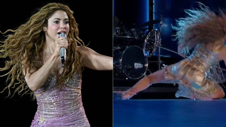 Shakira falls hard on stage during El Salvador concert performance, continues on