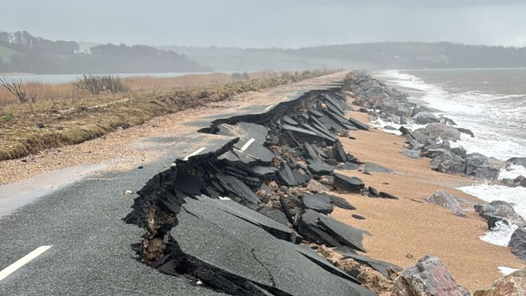 Coastal road swept away into the sea in Devon | UK News