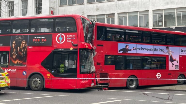 Six people taken to hospital after two double-decker buses crash | UK News