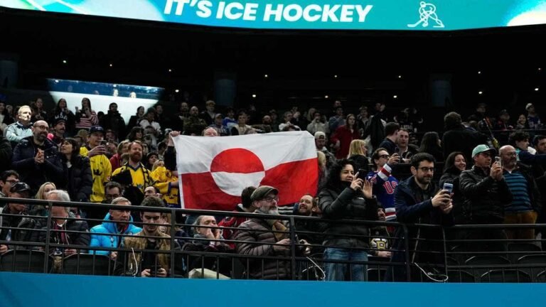Fans raise Greenland’s flag to protest US Olympic hockey win over Denmark