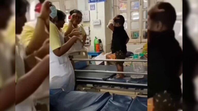 After treatment in the hospital, the child had lovely fun, danced with the nurses!