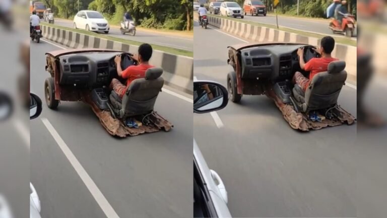 Car disappears from behind, person seen driving on two wheels, people are shocked to see the video made by AI!