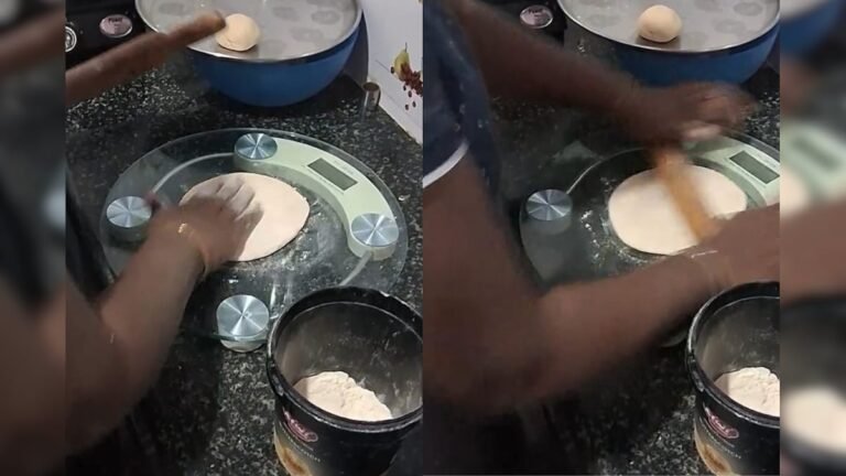 Belly roti on the weighing machine, people were amused to see the woman’s feat and said, ‘She is eating after measuring!’