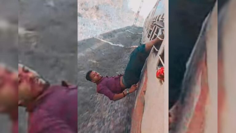 In a dangerous stunt, a young man did such a feat by hanging from the window of a moving train, people were stunned to see it