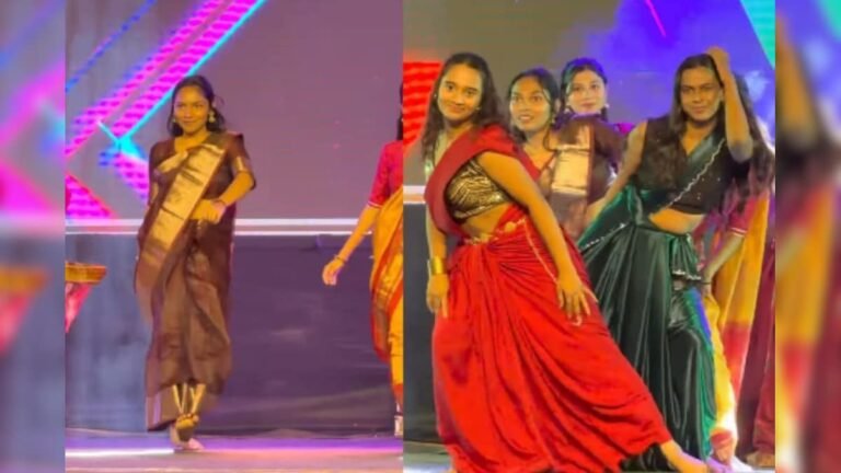 In college, girls wearing sarees performed unique Bhangra on English songs, their expressions won everyone’s heart!