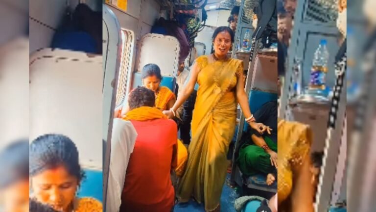 Aunty’s dance suddenly started in the crowded train, passengers were surprised to see her steps on ‘Odhaniya Ye Gori’!