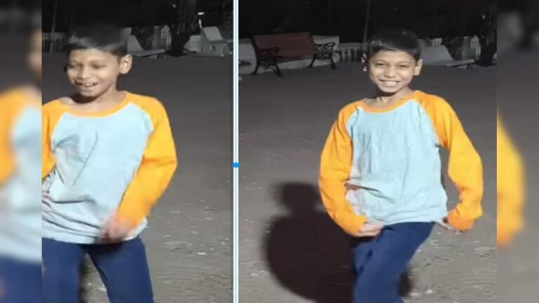 Child danced in t-shirt and jeans, danced gracefully on the hook of blouse, won hearts