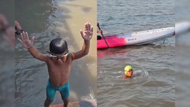 6 year old child created history by crossing 17 km of sea in just 4 hours 49 minutes, his courage is being praised!