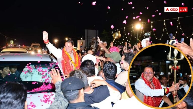 Uttarakhand: Dhami’s ‘power show’ in Devbhoomi, crowd gathered from Kashipur to Khatima, welcomed with bulldozer.