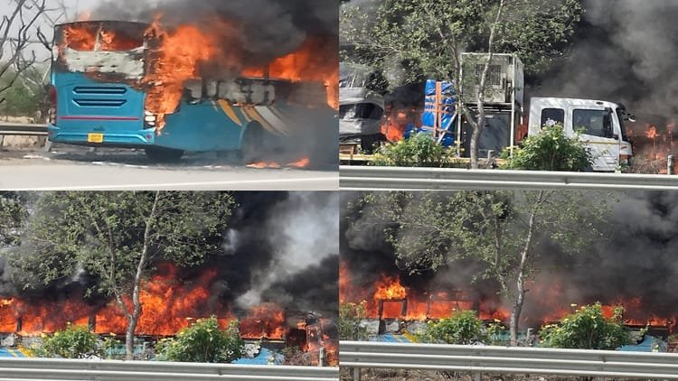 Up: Fire broke out in a bus moving on Yamuna Expressway, there was screams; Lives of 48 passengers narrowly saved – Moving Bus Caught Fire On The Yamuna Expressway In Mathura