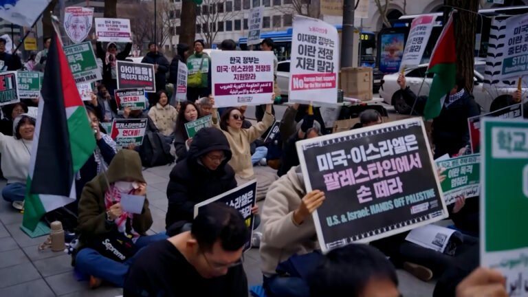 Hundreds protest against US-Israeli strikes on Iran in Seoul | Protests