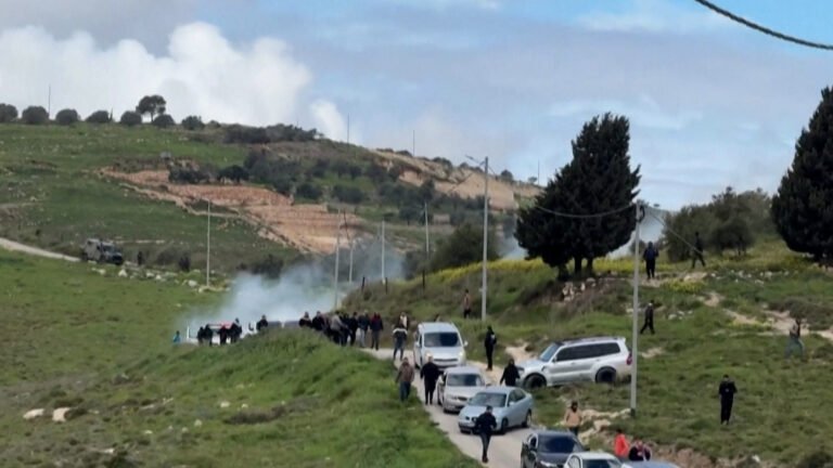 Palestinians flee tear gas as Israeli settlers arrive in occupied West Bank | Occupied West Bank