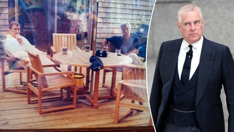 Former Prince Andrew pictured barefoot in bathrobe with Peter Mandelson, Epstein