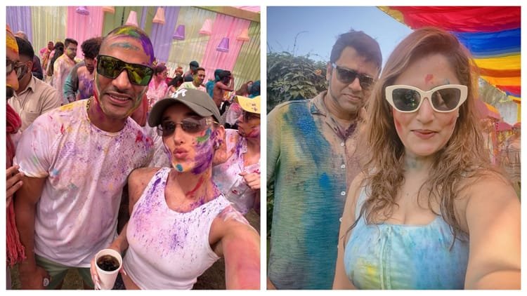 Players colored in the colors of Holi: Dhawan’s first festival with his wife after marriage, see fun-filled moments in pictures – Indian Players Celebrate Holi With Families Shikhar Dhawan Sophie Shine Aakash Chopra See Photos