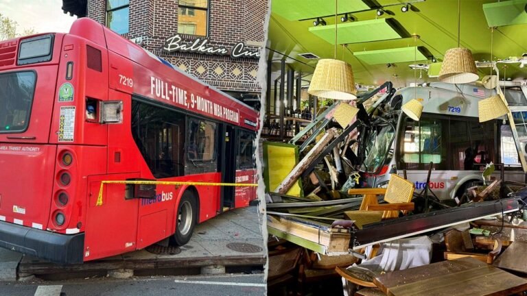 DC bus crash sends 3 people to hospital after hitting restaurant