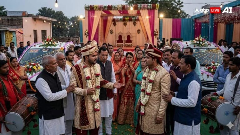 A bride, a pavilion and two grooms, two ‘princes’ arrived in Muzaffarnagar with their respective wedding processions.
